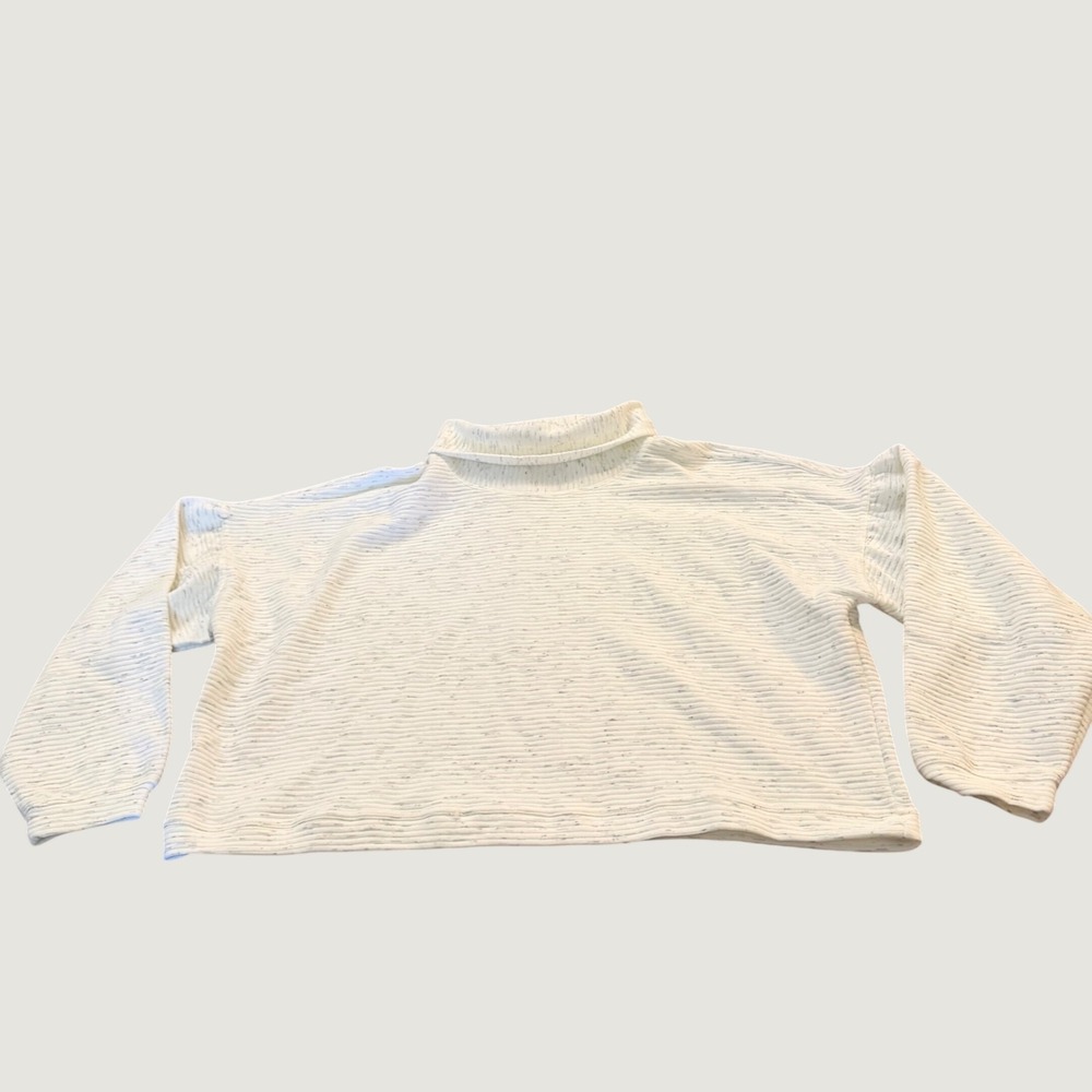 90 Degree by Reflex Womens Cream Space Dye Ribbed Mock Neck Pullover Top Large